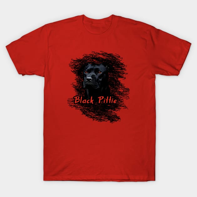 An all-black pit bull with red eyes T-Shirt by Alchemia Colorum